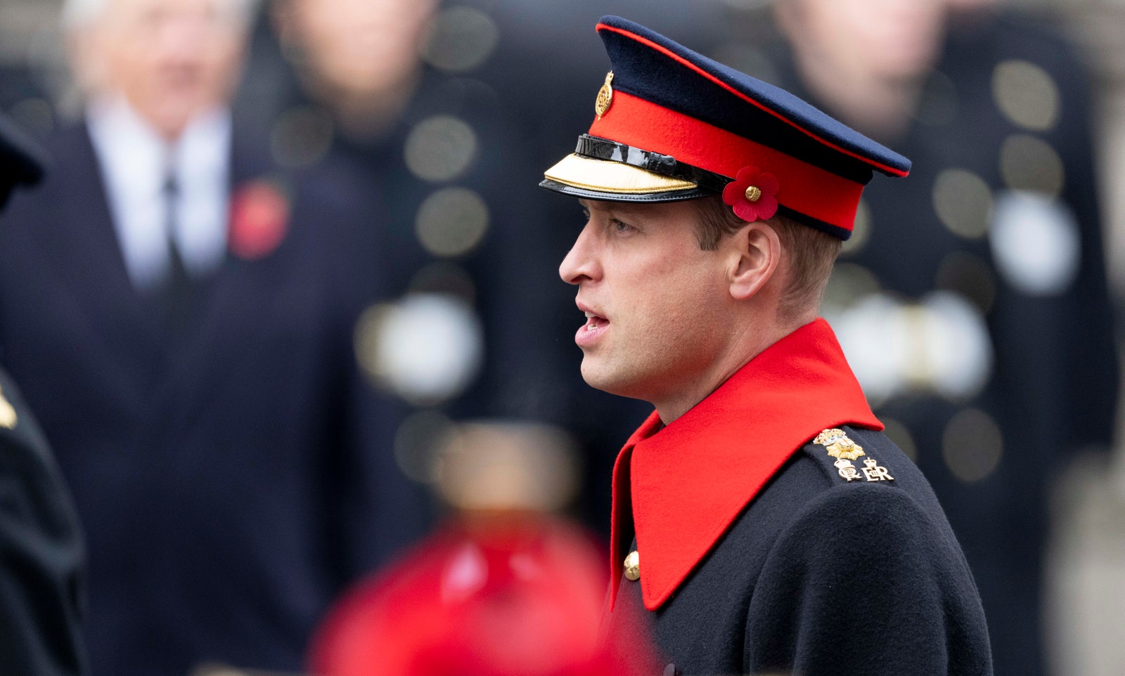 Le prince William, prince de Galles, lors du service national du souvenir au cénotaphe le 12 novembre 2023 à Londres...