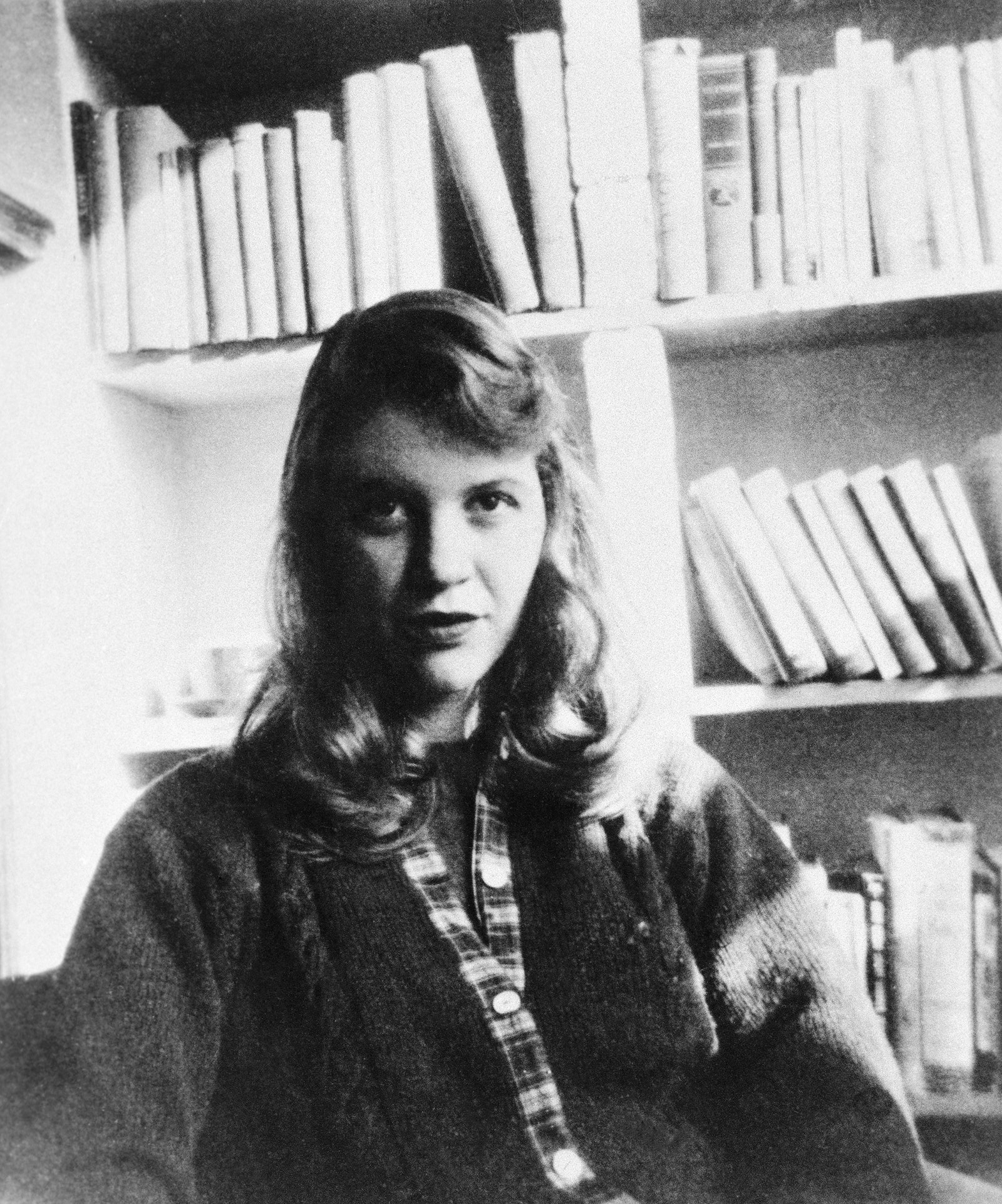 L'image peut contenir Sylvia Plath Livre Intérieur Bibliothèque Publication Visage Tête Personne Photographie Portrait et Adulte