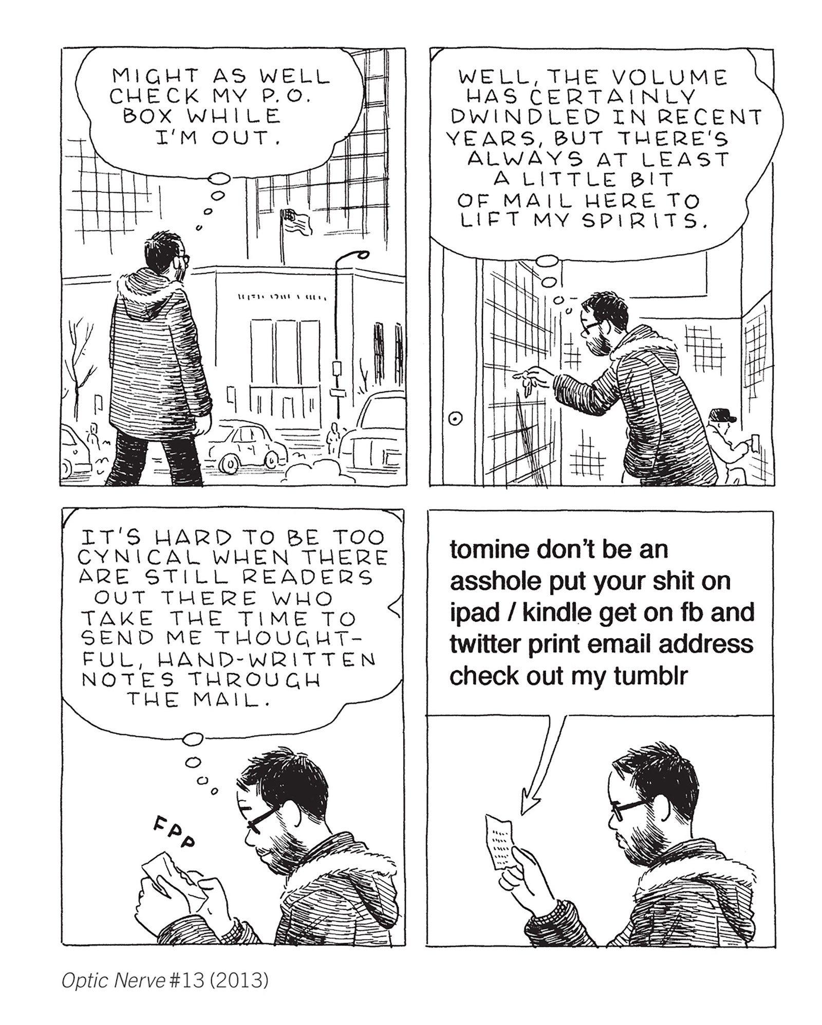 Un caricaturiste new-yorkais révèle la vie au-delà de l’illustration L'image peut contenir un livre de Charlie Saxton, une publication de bandes dessinées, une personne adulte, un visage, une tête, des vêtements et un manteau.