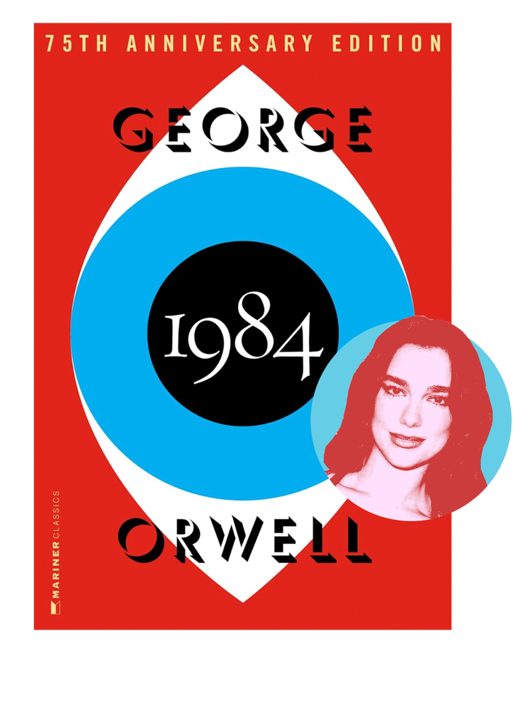 L’image contient peut-être : Dua Lipa, publicité, affiche, livre, publication, adulte, personne, visage, tête et roman