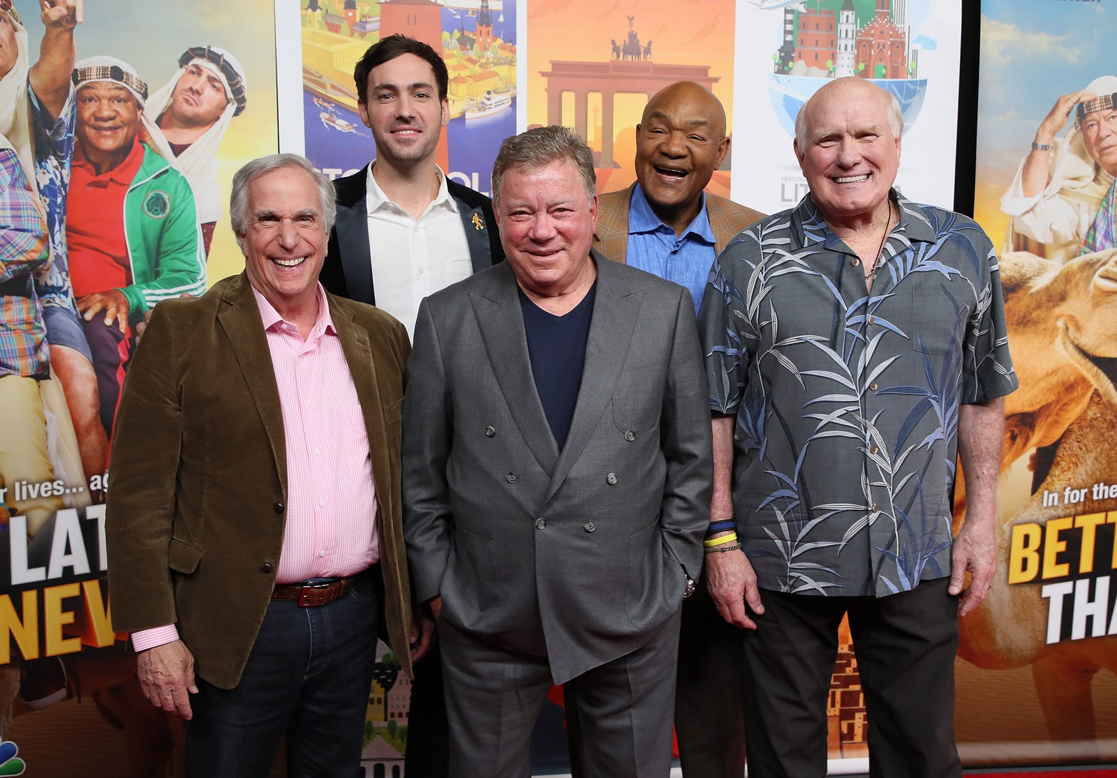 L'image peut contenir William Shatner Terry Bradshaw George Foreman Henry Winkler Jeff Dye George Foreman et Jeff Dye