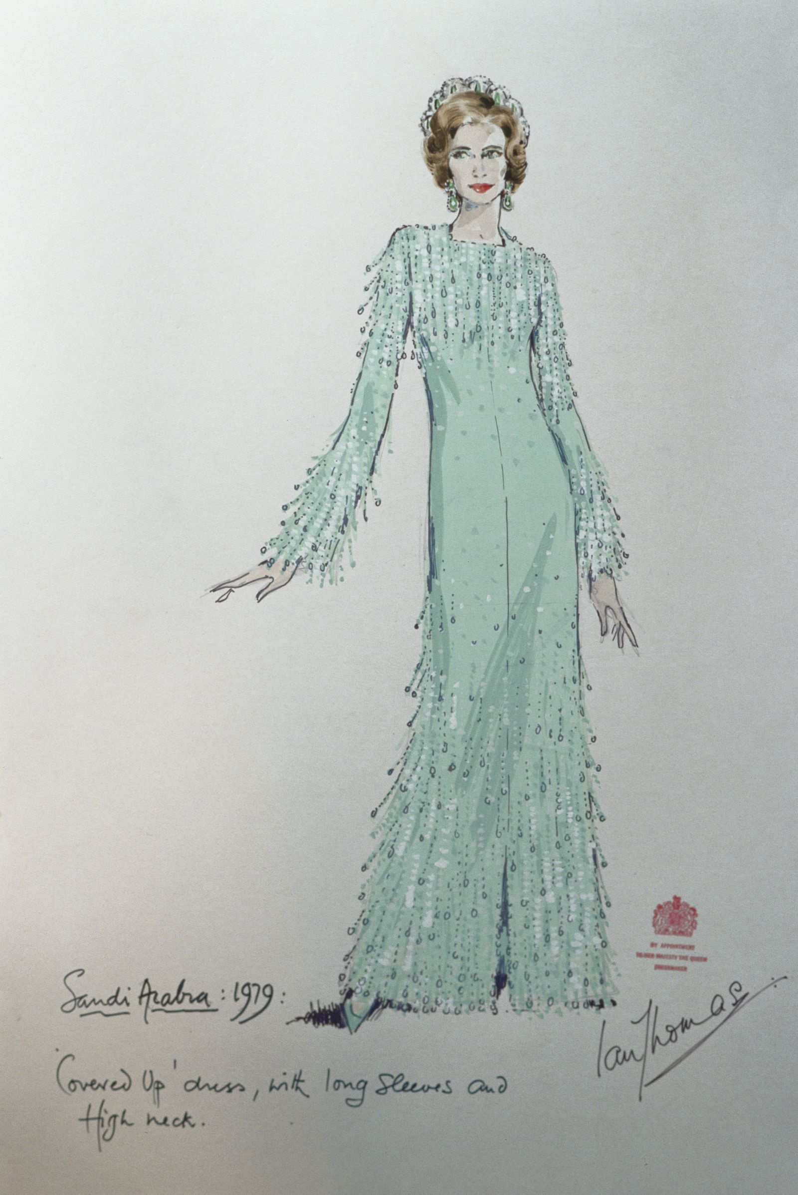 Esquisse D'UNE Robe Conçue pour la Reine Élisabeth II PAR LE CRATEUR DE MODE IAN THOMAS. La robe à Conçue pour la ...
