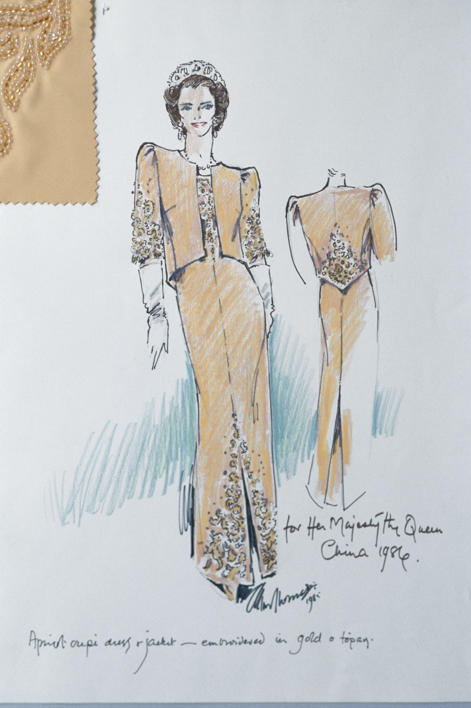 Esquisse D'UNE Robe Conçue pour la Reine Élisabeth II PAR LE CRATEUR DE MODE IAN THOMAS. La Robe Devait Être Porte Lors ...