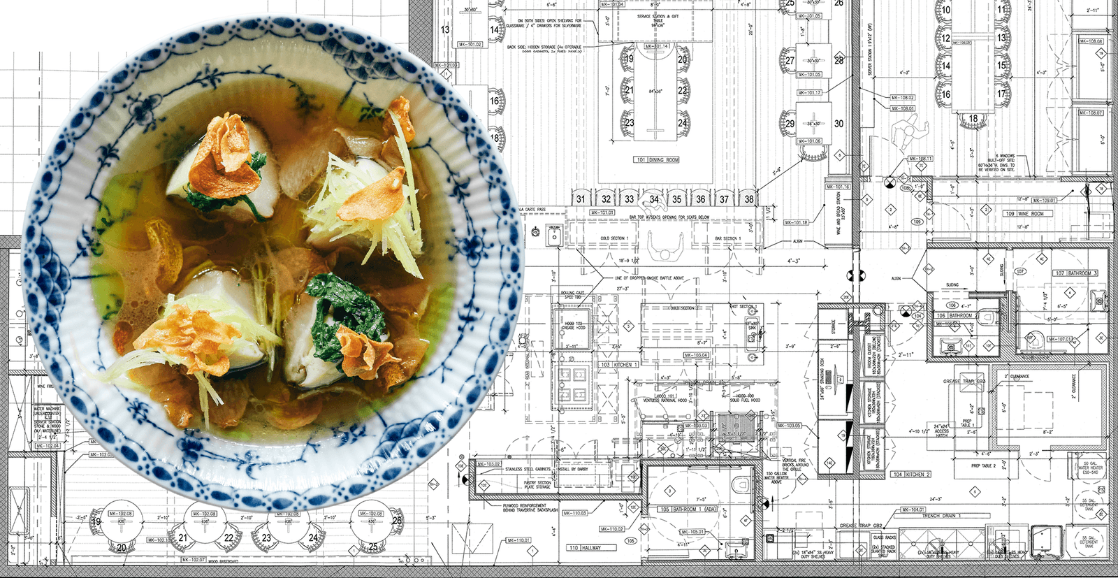 Un plat de l'ancien Wine Gem Wine et des plans partiels de McGarry pour Cove.