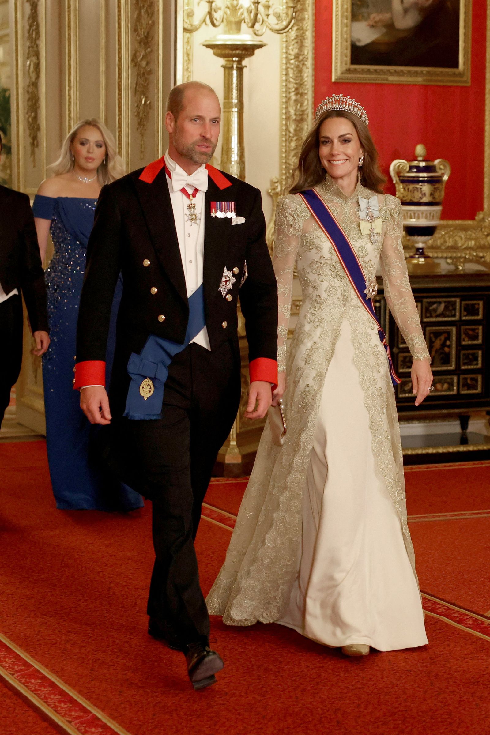 Le prince William et la princesse Kate arrivent pour assister à un banquet d'État au château de Windsor à Windsor le 17 septembre 2025 ...