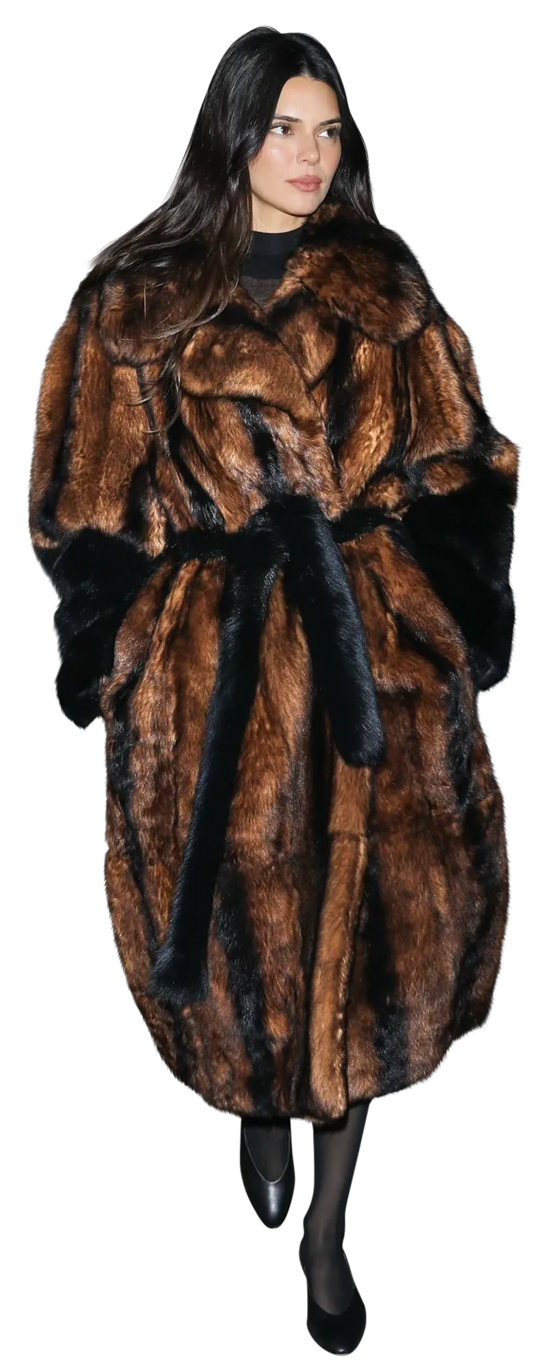 L'image peut contenir Kendall Jenner Vêtements Manteau Personne adulte Fourrure Visage et tête