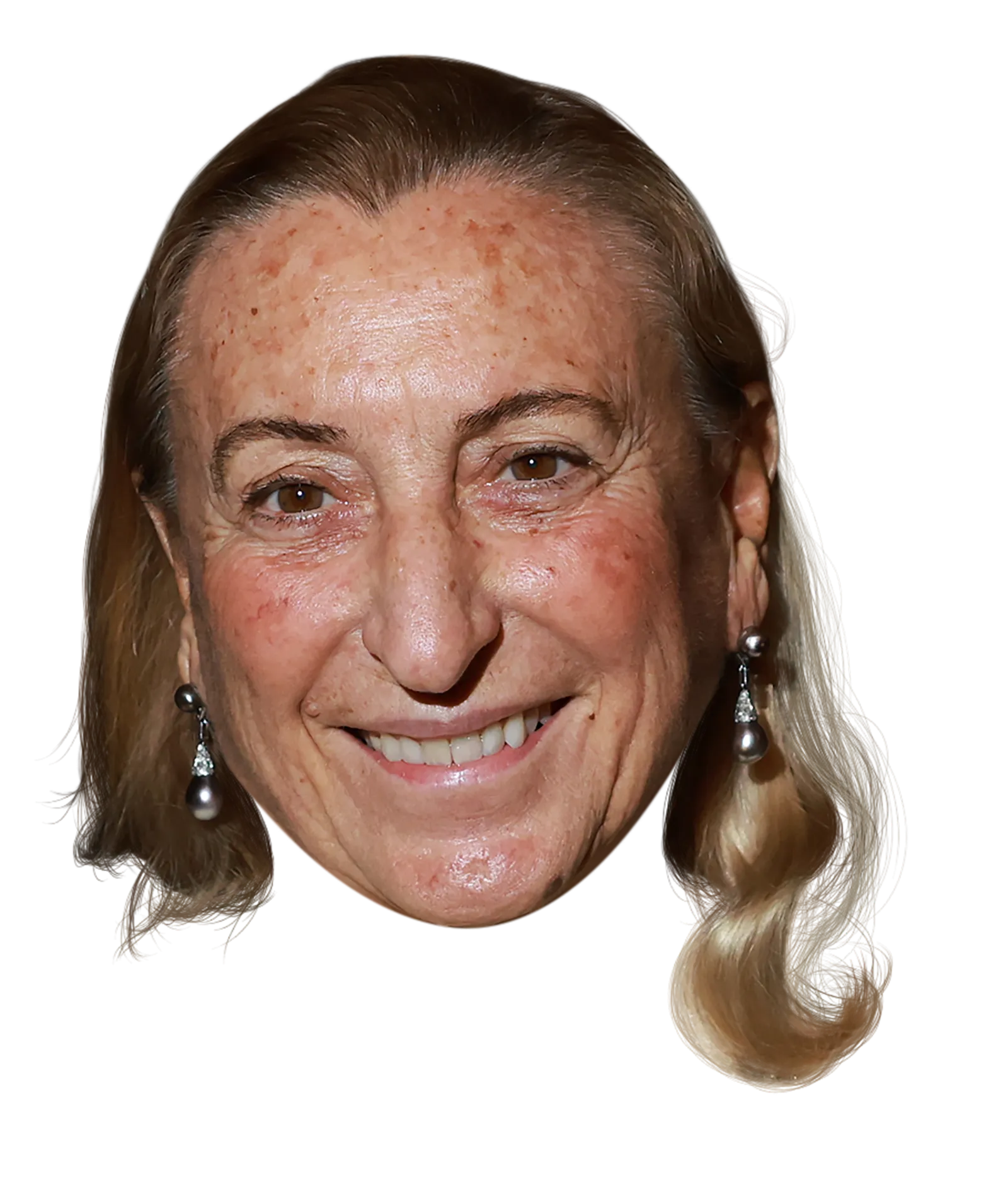 L'image peut contenir Miuccia Prada Accessoires Boucle d'oreille Bijoux Tête Personne Visage Sourire Heureux Photographie et Portrait