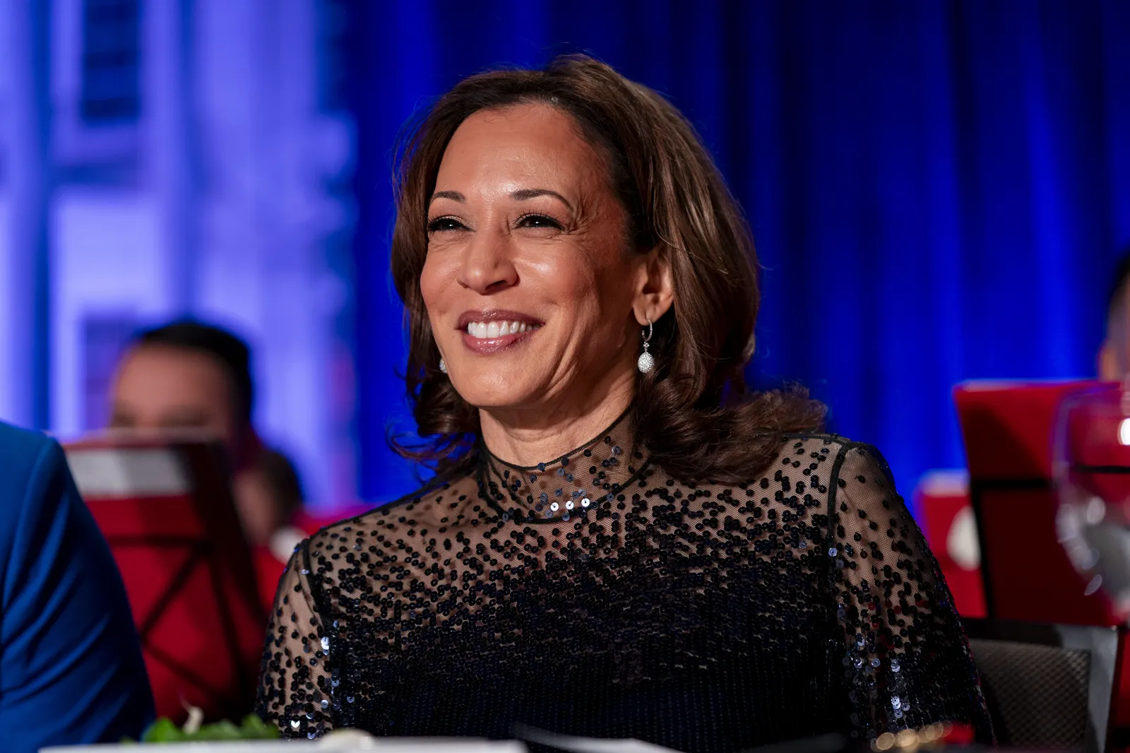 L'image peut contenir Kamala Harris Tête Personne Visage Joyeux Sourire Adulte Fossettes Rire Photographie et Portrait