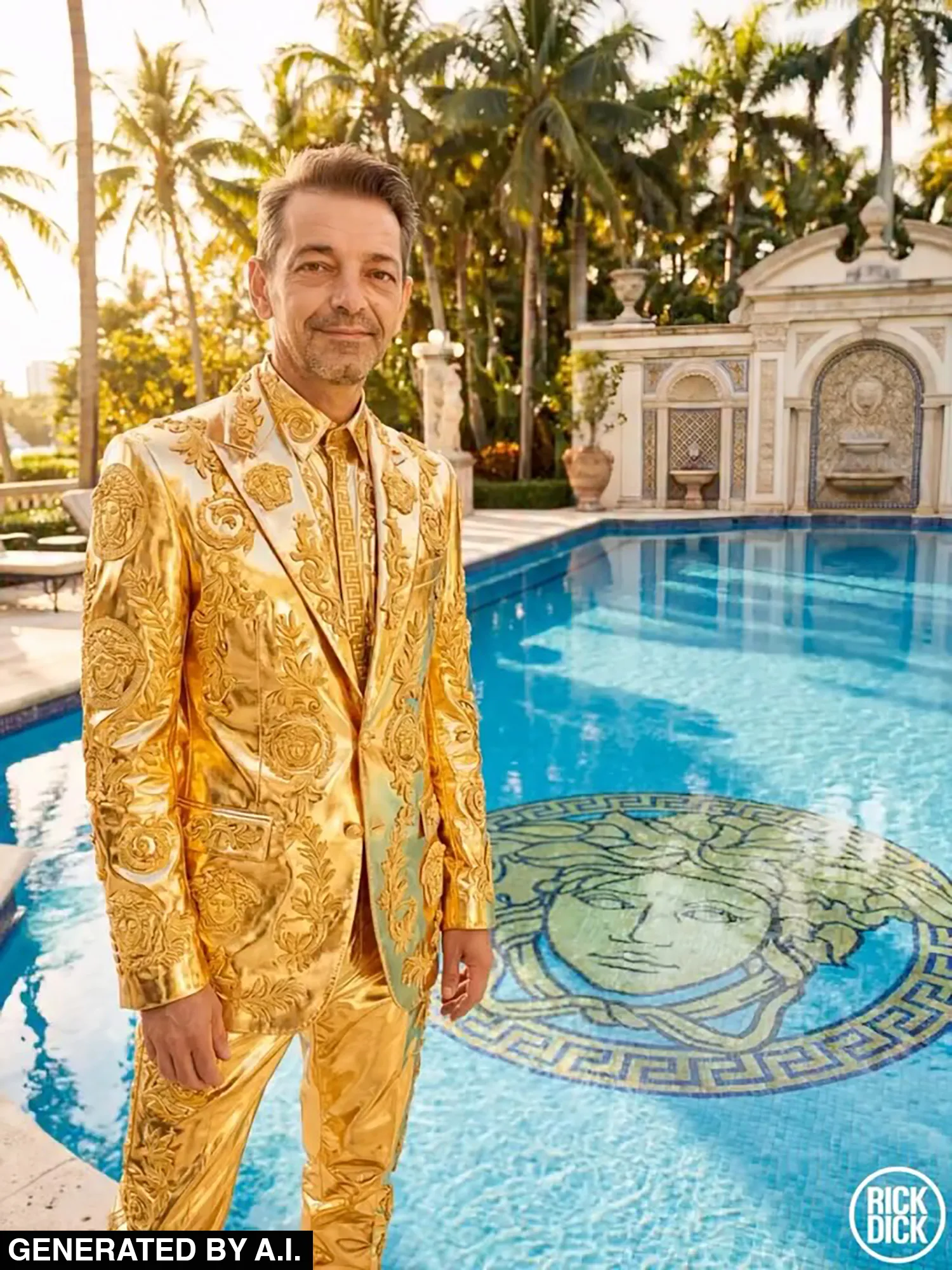 L'image peut contenir des vêtements Vêtements de cérémonie Costume Piscine Eau Personne adulte Manteau Piscine Vêtements de plage Visage et tête