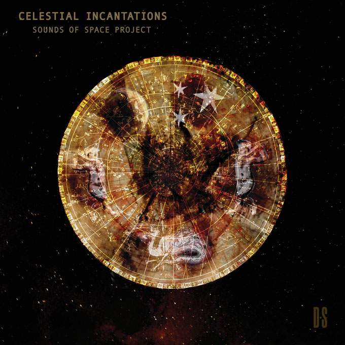 Une couverture d'album inspirée de l'espace avec des illustrations de constellations superposées