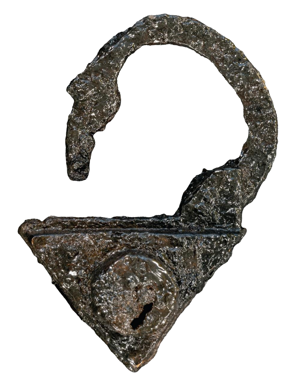 une photo d'un ancien cadenas triangulaire