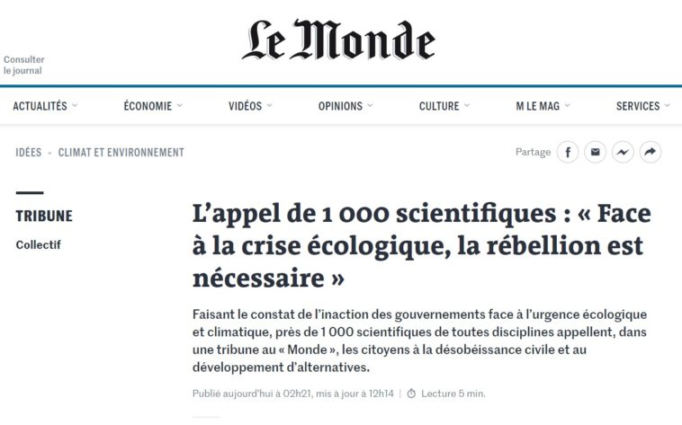 1000 scientifiques exigent que l'Etat dise "la vérité concernant la gravité et l’urgence de la situation" climatique