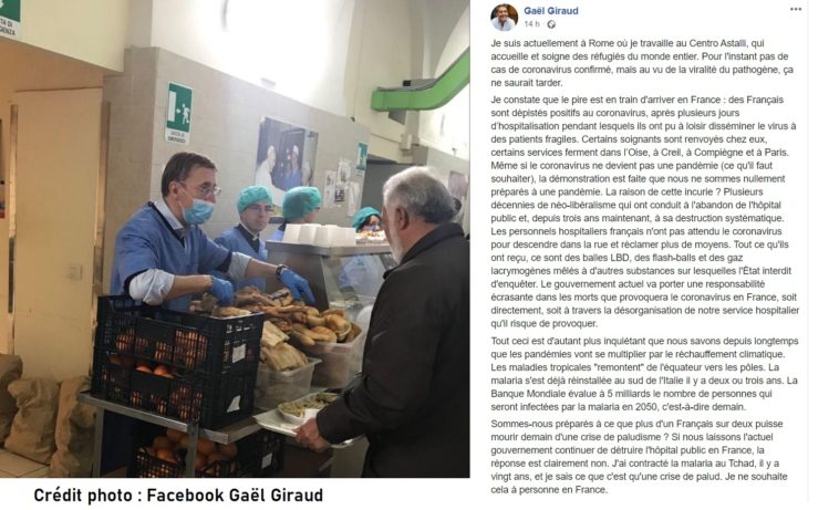Depuis Rome, Gaël Giraud critique la destruction de l'hôpital public alors que les épidémies se multiplient
