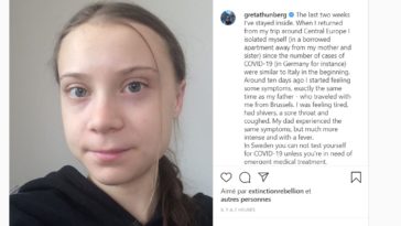 Greta Thunberg annonce avoir probablement été contaminée par le coronavirus