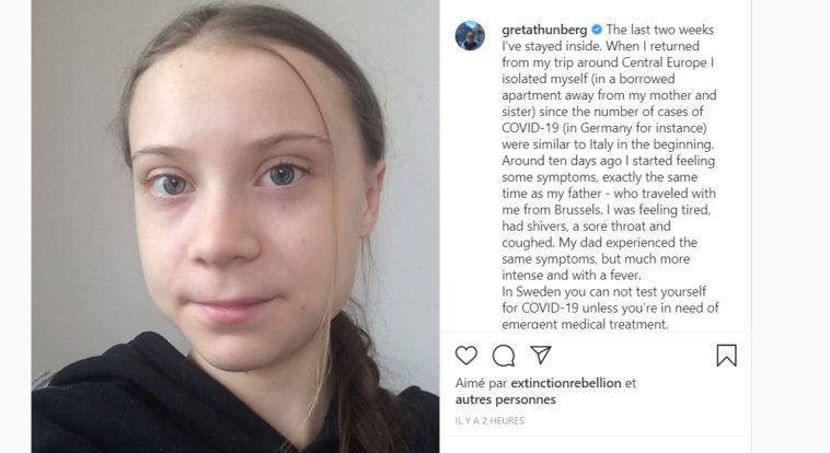 Greta Thunberg annonce avoir probablement été contaminée par le coronavirus
