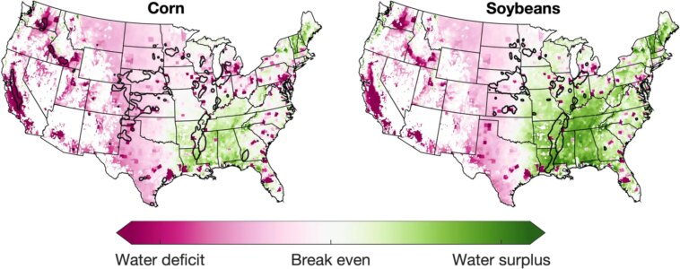 U.S. Map of Projected Change in Crop Irrigation Value for Corn and Soybeans by the Middle of the 21st Century