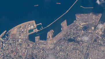 cc Ain92, modified, https://commons.wikimedia.org/wiki/File:Port_of_Beirut_from_the_ISS_(rotated_and_cropped).jpg