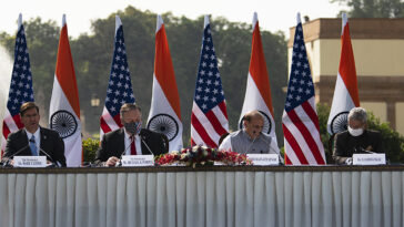 cc https://media.defense.gov/2020/Oct/29/2002526449/-1/-1/0/201027-D-BN624-179.JPG, modified, Secretary Pompeo, Esper Participate in 2+2 Ministerial in India