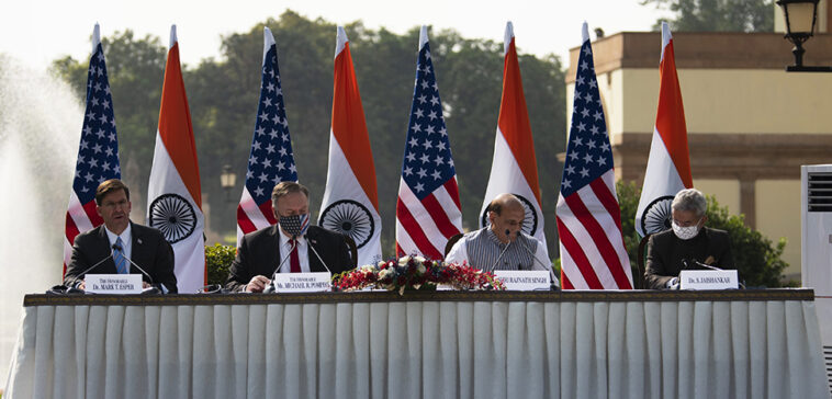cc https://media.defense.gov/2020/Oct/29/2002526449/-1/-1/0/201027-D-BN624-179.JPG, modified, Secretary Pompeo, Esper Participate in 2+2 Ministerial in India