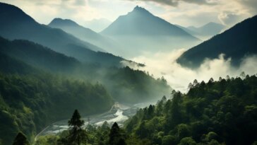 Clouds Mountains Trees Art