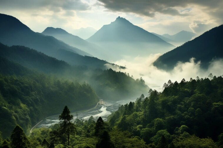 Clouds Mountains Trees Art