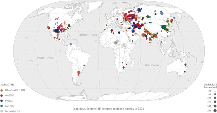 Sentinel-5P Detected Methane Plumes