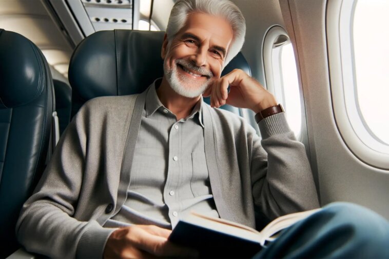 Happy Relaxed on Airplane Art Concept