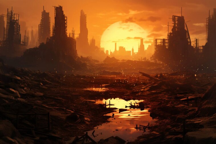 Extinction massive prévue : une chaleur extrême susceptible d’anéantir les humains et les mammifères dans « Triple Whammy » Extreme Heat City Ruins Art Concept
