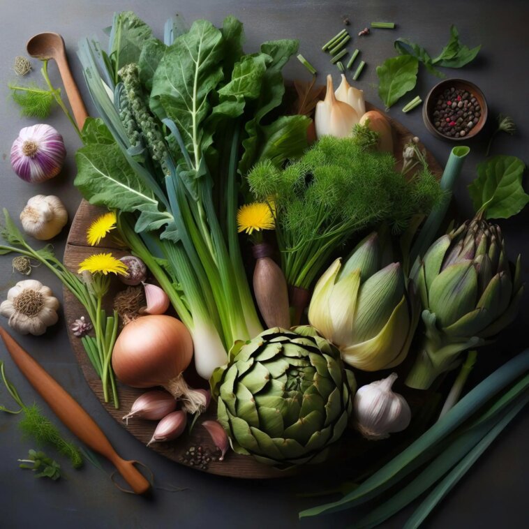 Dandelion Greens, Jerusalem Artichokes, Garlic, Leeks, and Onions