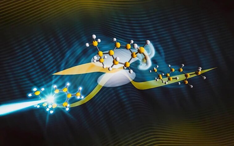Un millionième d'un millionième de seconde – Les scientifiques visualisent « l'état de transition » d'une réaction photochimique en temps réel Artist’s Illustration of the Observed Photochemical Transition State Structure