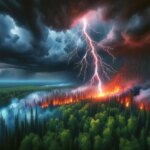 Forêts boréales en péril : les incendies de forêt provoqués par la foudre menacent le stockage crucial du carbone Lightning Igniting Forest Fire Art