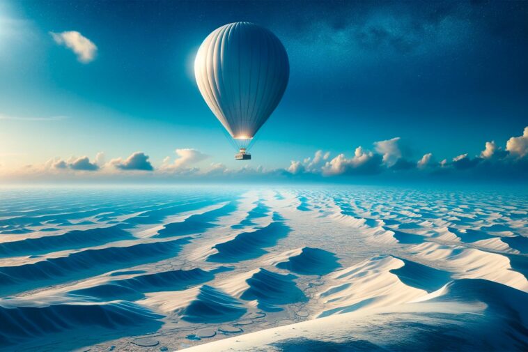 Les dirigeables antarctiques de la NASA : voyages scientifiques au-dessus de la glace Scientific Balloon Over Antarctica Art Concept