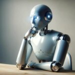 Artificial Intelligence Robot Thinking Desk