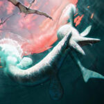 Two Jormungandr Walhallaensis Mosasaurs Fighting