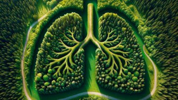 Forest Absorbs Carbon Dioxide Like Lungs Concept Art