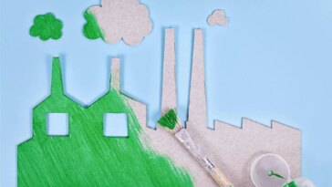 Cardboard Factory Greenwashing Concept