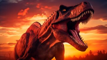 TRex Dinosaur Sunset Extinction Concept Art