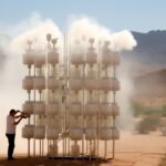 La lumière du soleil pour la survie : une technologie solaire pionnière transforme l’air en eau Harvesting Water in Desert Art Concept