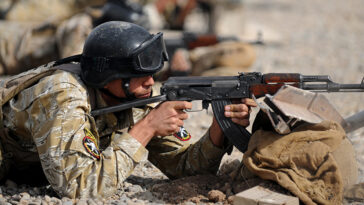 cc DVIDSHUB, modified, https://flickr.com/photos/dvids/5473988018/in/photolist-9kHBVL-6qHv69-RNKgg5-2muYfhy-2o1DDoa-2eq7vbd-RQXAm3-2iJ7Ffx-2o1JwGY-2nrwotU-bBbZaX-2cw8mMR-29gMpro-2nrqZip-2nrxtZ2-2hzp4eS-boh6Ju-2nrwdYz-29U79uz-2gUhgNH-2nrxrA4-2hmSiv2-2nrxkgW-2hxJ5Yo-2nrwfw9-2nrr4vh-2nrr4GK-2nrxsXs-2nrwm7p-2nrxmov-2nrwfiy-2nrwndT-2nrqQYU-2nrqVnP-2nrxgTi-24u4LZc-2nrwkJR-2nrqZUp-2nrwfng-2nrxjpA-2nrxrQ7-2nrweHv-2nrxnAf-2nrqVso-7zqt4E-ebyJvy-2dnECSu-2keHqqF-2nrqNDt-2nrw8bn - 101017-N-4965F-086 MOSUL, Iraq - Members of the Iraqi 6th Emergency Response Battalion conduct weapons training under the supervision of U.S. Special Operations Forces on Oct. 17. Members of the Combined Joint Special Operations Task Force-Arabian Peninsula (CJSOTF-AP) advise, train, and assist the Iraqi Security Forces during Operation New Dawn. (Photo by U.S. Navy Mass Communication Specialist 1st Class James E. Foehl)