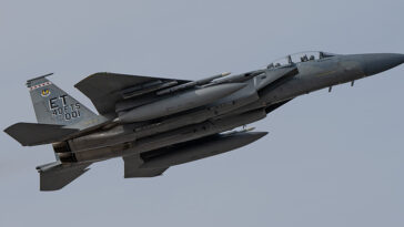 The first F-15EX to arrive at Eglin Air Force Base, in March of 2021 soars over the runway at Eglin AFB, Florida on Dec. 20, 2023. EX1 joined EX3 and EX4 in formation. EX 003 and EX 004 are the Air Force’s newest fighter jets and have updated features such as the cockpit pressure monitor and warning system and an ultra-high frequency antenna for satellite communications. The 40th Flight Test Squadron and the 85th Test and Evaluation Squadron personnel are responsible for testing the aircraft.(U.S. Air Force photo by Ilka Cole) https://www.af.mil/News/Photos/igphoto/2003365692/mediaid/7694317/