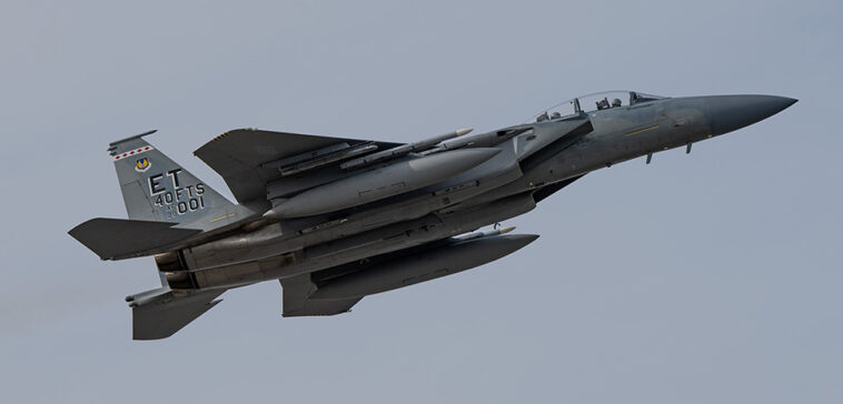 The first F-15EX to arrive at Eglin Air Force Base, in March of 2021 soars over the runway at Eglin AFB, Florida on Dec. 20, 2023. EX1 joined EX3 and EX4 in formation. EX 003 and EX 004 are the Air Force’s newest fighter jets and have updated features such as the cockpit pressure monitor and warning system and an ultra-high frequency antenna for satellite communications. The 40th Flight Test Squadron and the 85th Test and Evaluation Squadron personnel are responsible for testing the aircraft.(U.S. Air Force photo by Ilka Cole) https://www.af.mil/News/Photos/igphoto/2003365692/mediaid/7694317/