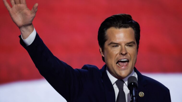Le représentant républicain Matt Gaetz a fait sourciller les gens lors de la RNC Le représentant républicain Matt Gaetz a fait sourciller les gens lors de la RNC