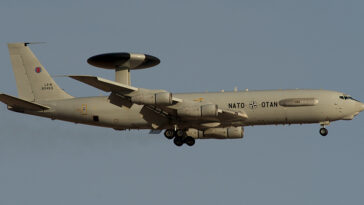 cc BriYYZ, modified, NATO E-3 on final approach to Nellis AFB after participating in day one of Red Flag 2014-2