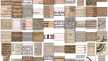 Il s'agit d'un collage d'extraits carrés et rectangulaires de nombreux textes d'astronomie datant du XVIe siècle environ, illustrant à quel point ils étaient différents, y compris une grande variété de polices.