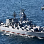 Moskva Cruiser before it was sunk in the Black Sea; cc Russia Ministry of Defence, modified, https://en.m.wikipedia.org/wiki/File:Russian_cruiser_Moskva.jpg