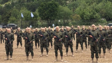 Fighters from the Lebanese militant group Hezbollah carried out a training exercise in Aaramta village in the Jezzine District, southern Lebanon, on Sunday, May 21, 2023. The show of force came ahead of “Liberation Day,” the annual celebration of the withdrawal of Israeli forces from south Lebanon on May 25, 2000, and in the wake of a recent escalation of the Israel-Palestine conflict in the Gaza Strip. Tansim news, modified, https://he.m.wikipedia.org/wiki/%D7%A7%D7%95%D7%91%D7%A5:2023_Hezbollah_drill_in_Aaramta_01.jpg