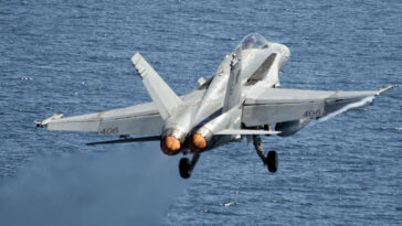 NORTH ARABIAN SEA (March 24, 2013) An F/A-18C Hornet from the Wildcats of Strike Fighter Squadron (VFA) 131 launches from the flight deck of the aircraft carrier USS Dwight D. Eisenhower (CVN 69) on the ship’s first day of combat air sorties of 2013 in support of Operation Enduring Freedom. Dwight D. Eisenhower is deployed to the U.S. 5th Fleet area of responsibility promoting maritime security operations, theater security cooperation efforts and support missions as part of Operation Enduring Freedom. (U.S. Navy photo by Mass Communication Specialist Seaman Andrew Schneider/Released) 130324-N-XQ474-299