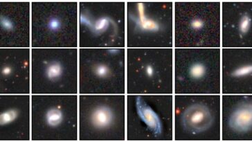 Une grille de 18 galaxies de formes variées