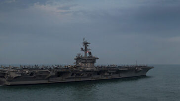 STRAIT OF MALACCA (Jan. 22, 2011) The Nimitz-class aircraft carrier USS Carl Vinson (CVN 70) is underway in the Strait of Malacca. Carl Vinson and Carrier Air Wing (CVW) 17 are on a deployment to the U.S. 7th Fleet area of responsibility. (U.S. Navy photo by Mass Communication Specialist 2nd Class James R. Evans/Released)