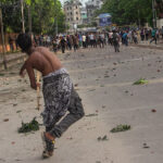 cc Rayhan Ahmed, modified, Fresh violence has broken out in Bangladesh between police and student protesters demanding justice for victims of recent unrest. Clashes were reported in the capital Dhaka and other cities on . In the north-eastern city of Sylhet, an official claimed demonstrators had attacked police who in turn used tear gas. Photos sent from the southern city of Barisal to BBC Bangla show police in riot gear and wielding batons, barricading demonstrations and taking away protesters, many of whom are women. More than 800 people have been killed in this month